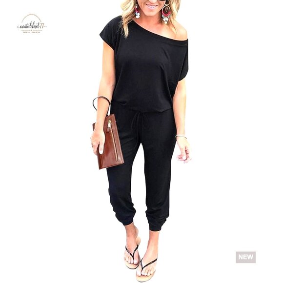Off Shoulder Jumpsuit Summer Romper Loose Fit Ankle Length Medium